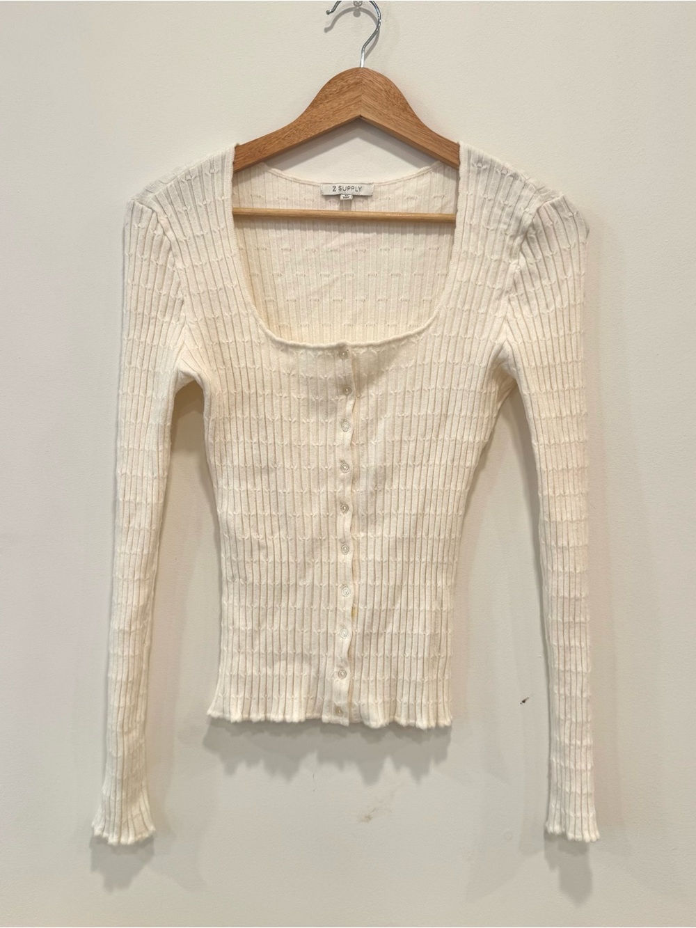 Z Supply cream ribbed knit long sleeve button up top